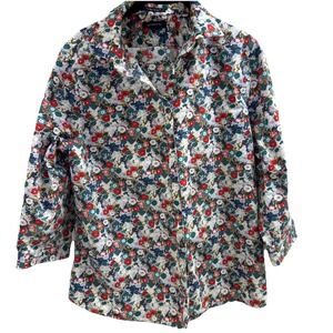 Lands End No Iron Supima Cotton Women's Size 14 Chintz Floral Shirt 3/4 Sleeve
